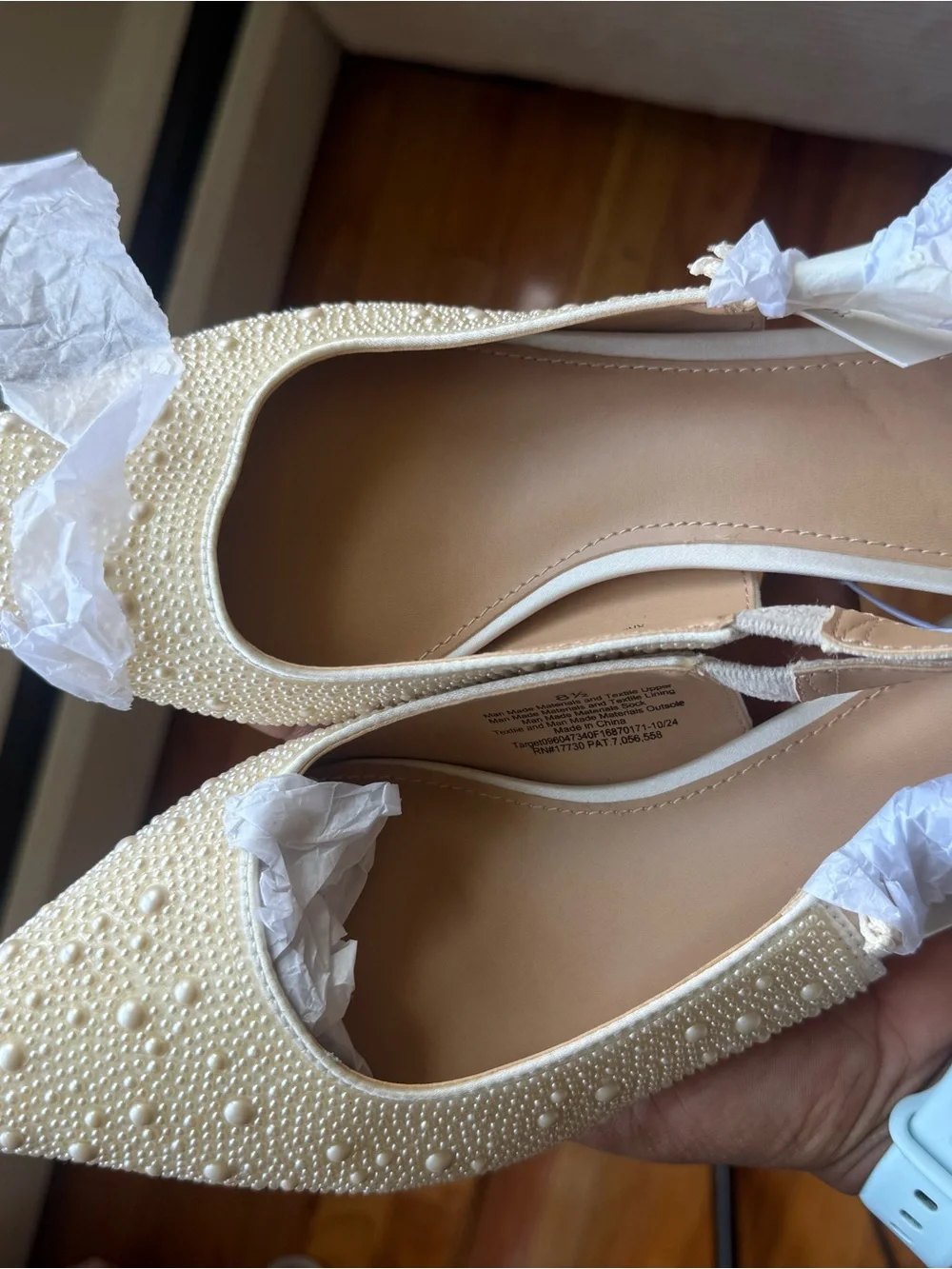 a new day Cream Pearl-Embellished Slingback Flats